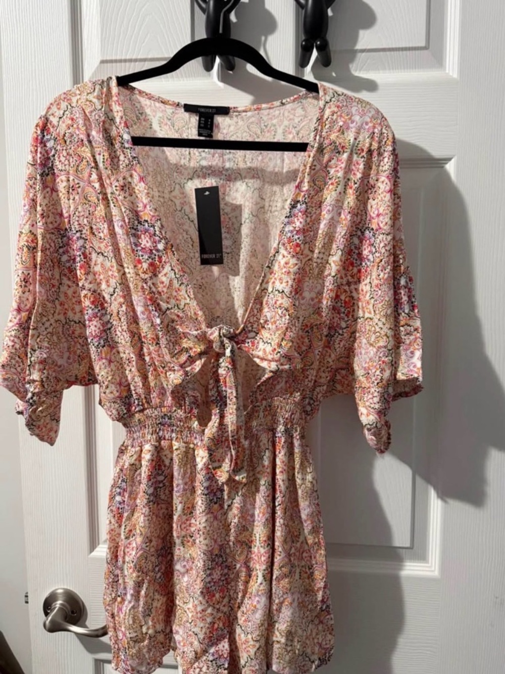 Forever 21 Pink Multi Floral Tie-Front Romper